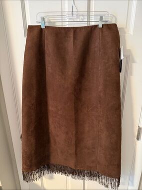 NWT Panhandle Slim Vintage Brown Faux Suede Fringe Western Midi Skirt Size 14